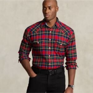 Polo Ralph Lauren Men's Big & Tall Plaid Twill Western‎ Shirt Size 4XLT NEW